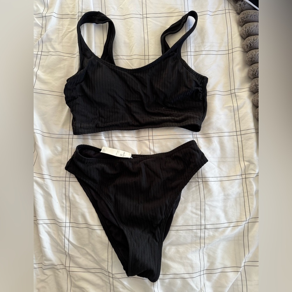 SHEIN Black Ribbed Bikini Set